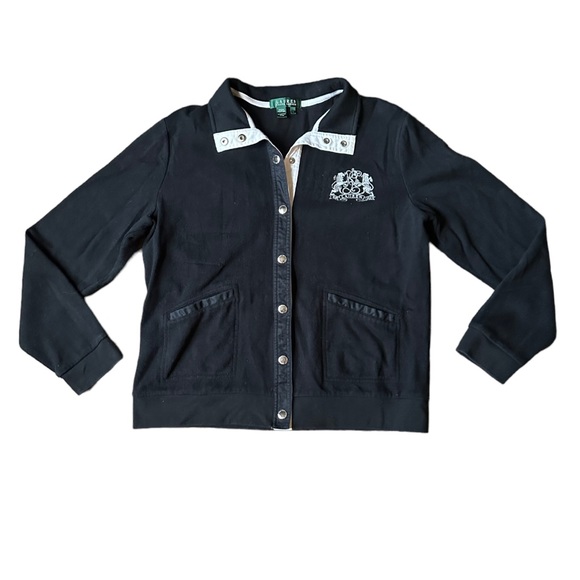 Lauren Ralph Lauren Sweaters - Lauren Ralph Lauren Womens Size Large Black Embroidered Logo Cardigan